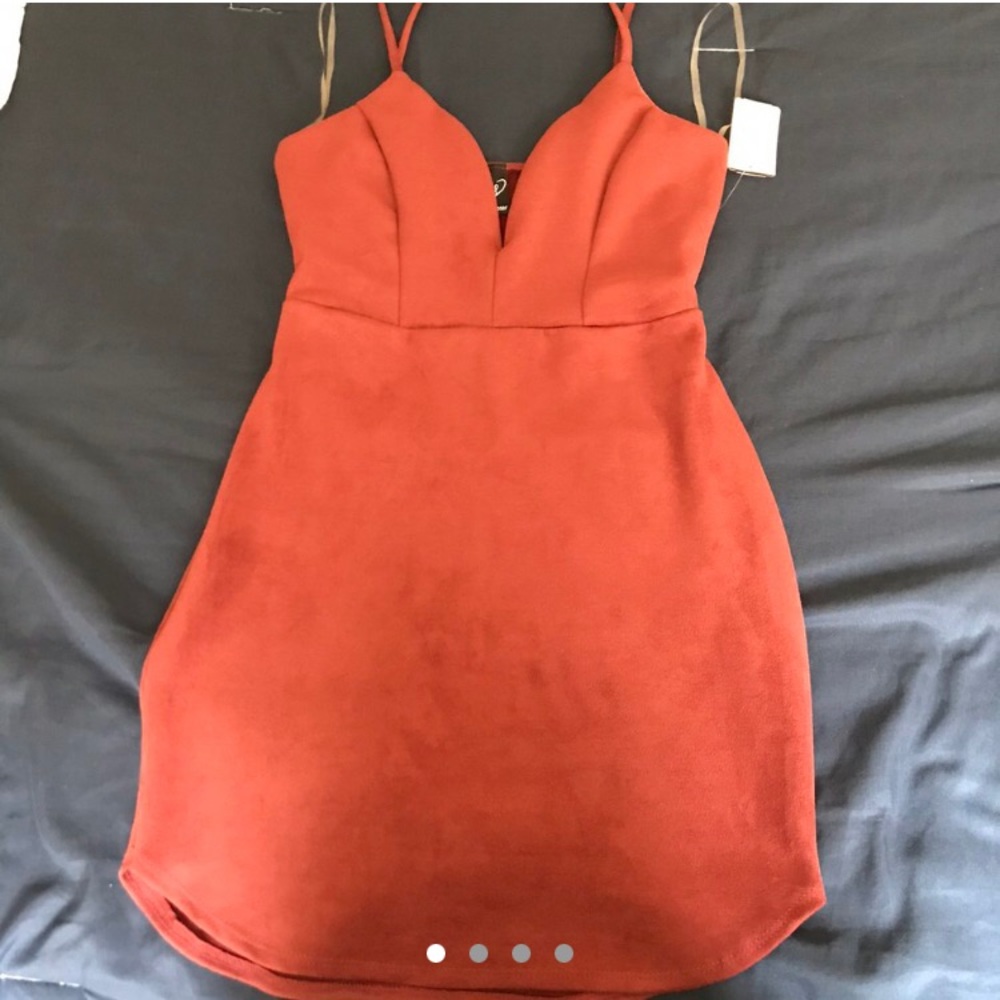 DEEP V SUEDE BODYCON DRESS